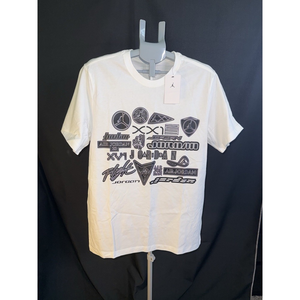 Nike Jordan Mens Graphic Logo Collage T-Shirt White Black DX9599-100 XL NEW